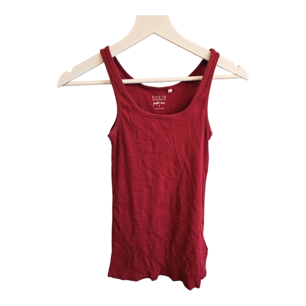 GUESS Red 🔴 Ribbed " Perfect Tank" Top - Picture 2 of 5